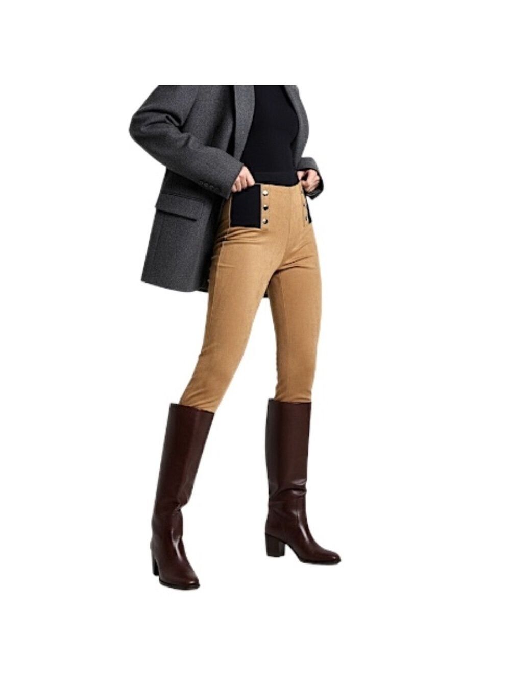 Tristan minimalist camel tan faux suede pull on old money mid rise leggings XS